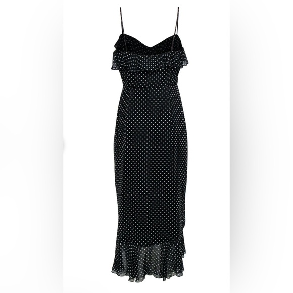 Milly Polka-Dot Ruffle Silk Maxi Dress Size 8 - Picture 3 of 10